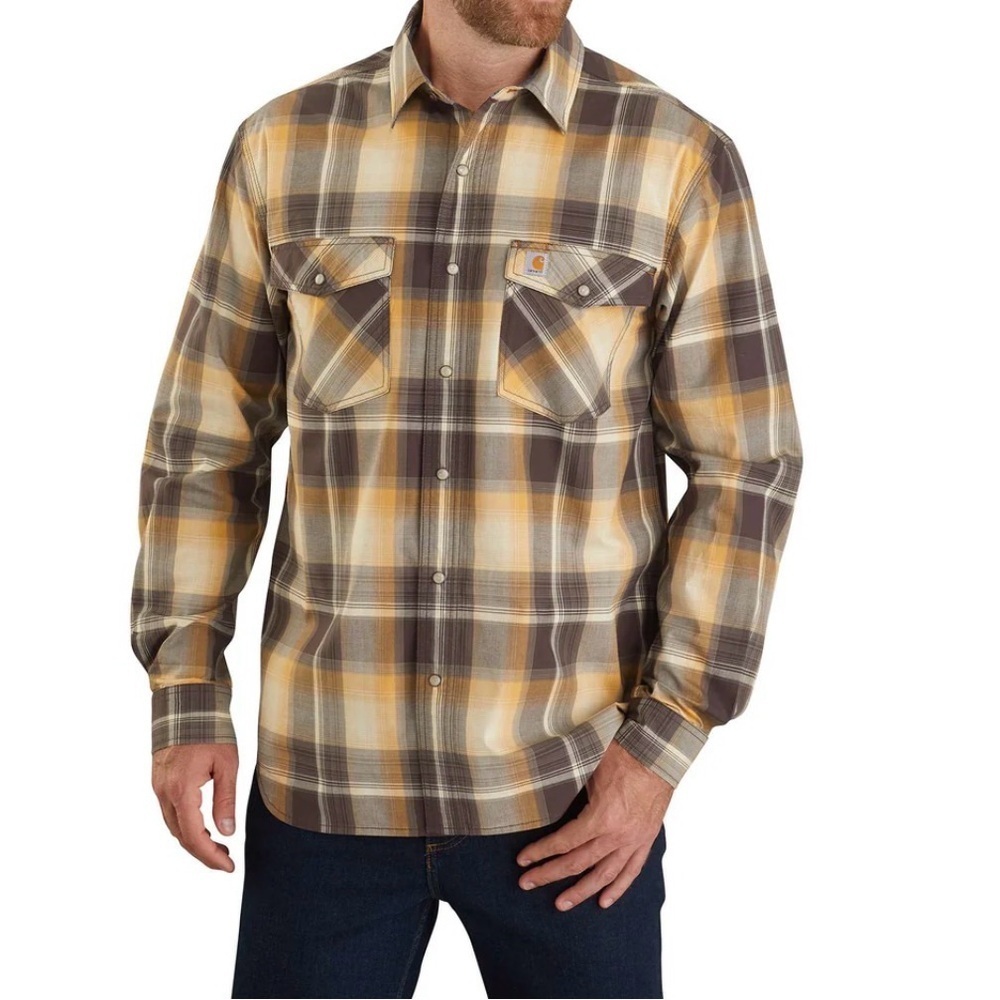 Carhartt Relaxed Fit Lightweight Long Sleeve Plaid Shirt Pearl Snap Mens L
